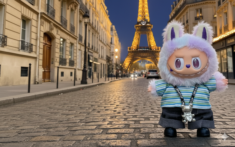 Pinkie Twinkle Labubu Outfit -Striped Shirt, Denim Pants, & Necklace