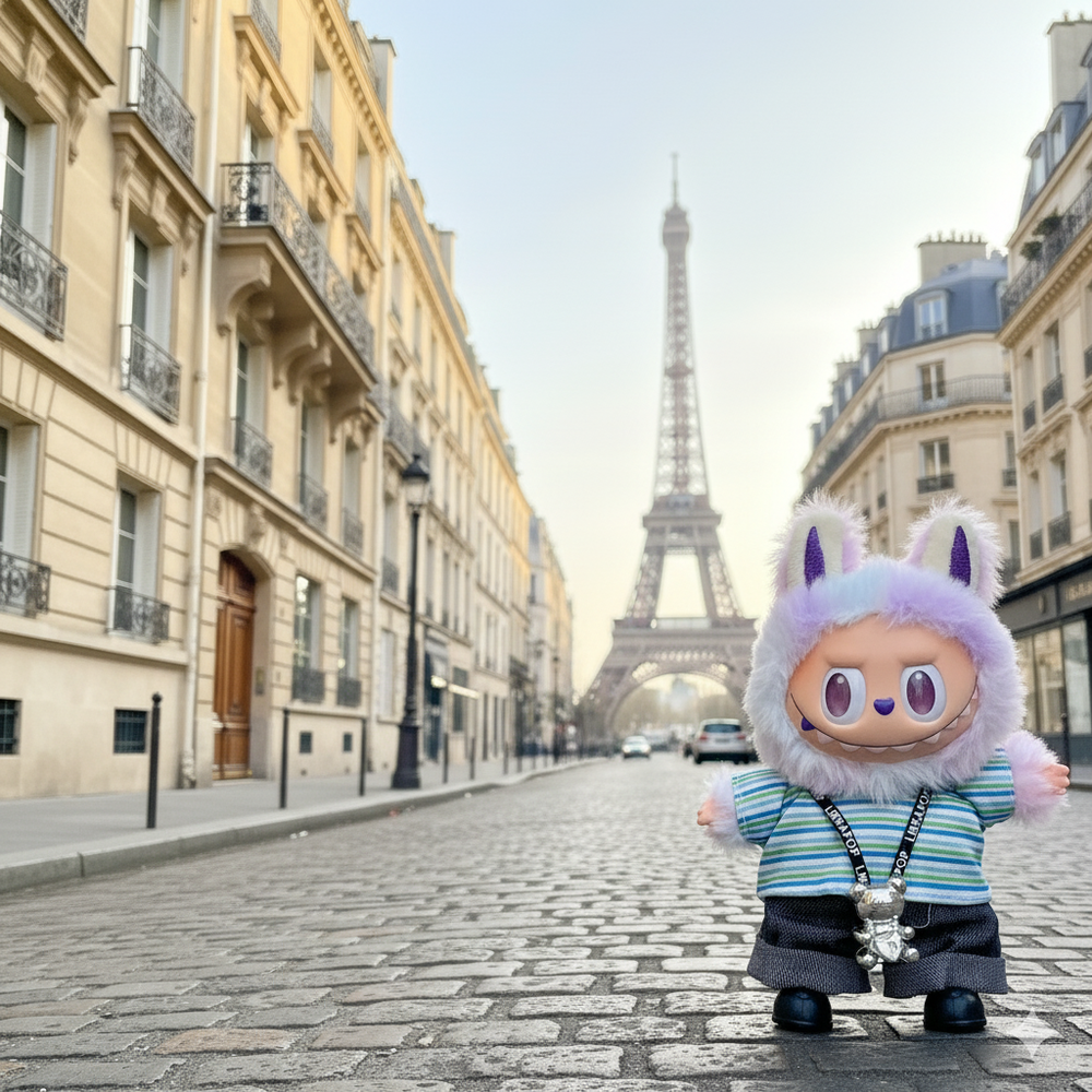Pinkie Twinkle Labubu Outfit -Striped Shirt, Denim Pants, & Necklace