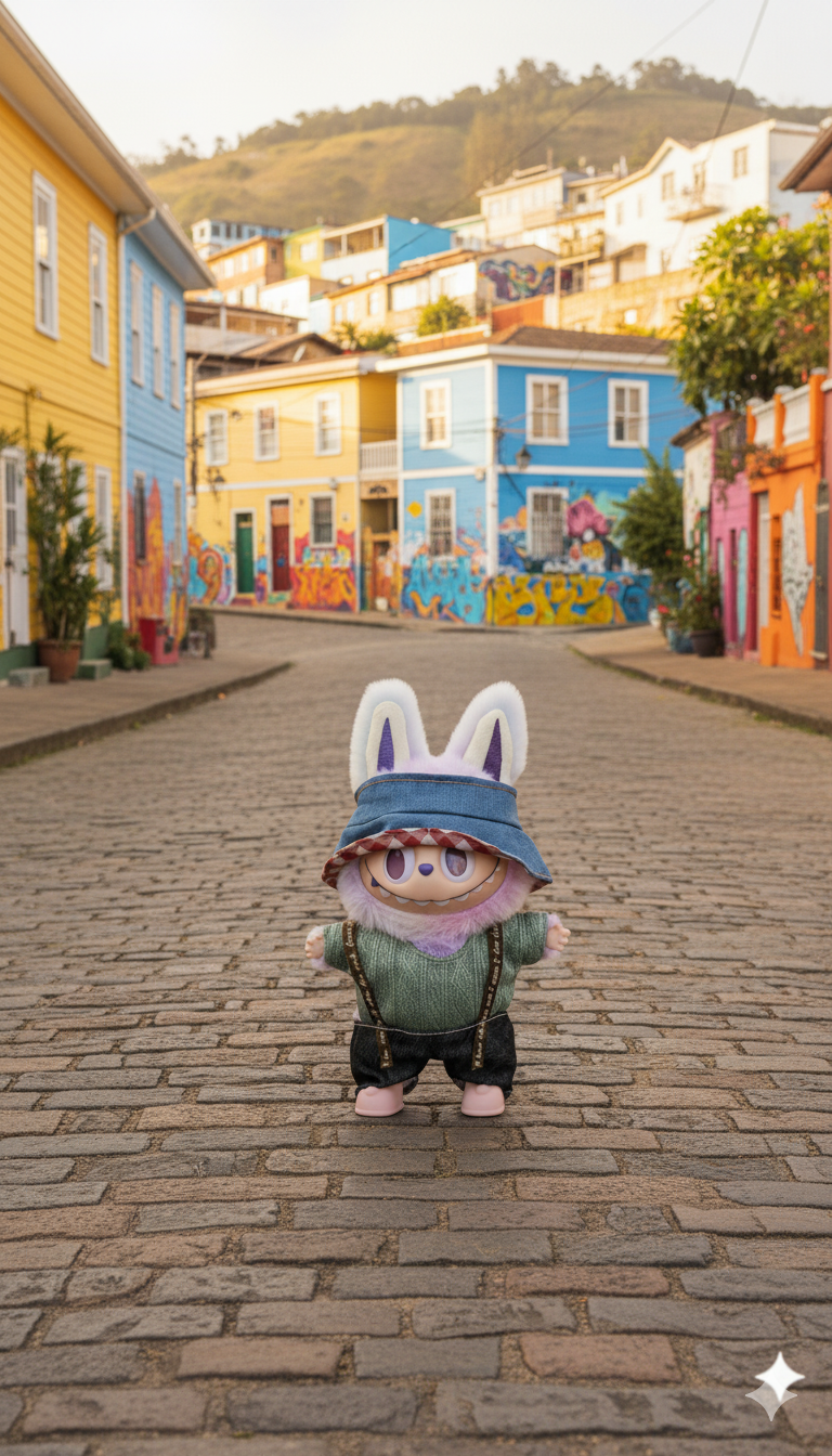 Pinkie Twinkle Green Sweater & Denim Suspender Outfit Set for Labubu Doll – With Blue Bucket Hat and Pink Shoes