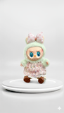 Pinkie Twinkle Handmade Bunny Outfit Set – Pink Polka Dot Bow and Tweed Dress for Labubu