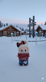 Pinkie Twinkle Red Sweater & Denim Heart Patch Outfit Set for Labubu Doll – With Bow Headband and Brown Shoes