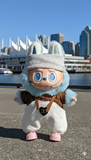 Pinkie Twinkle Winter Outfit for Labubu – Cozy Knit Hat, Brown Sweater & White Quilted Pants |