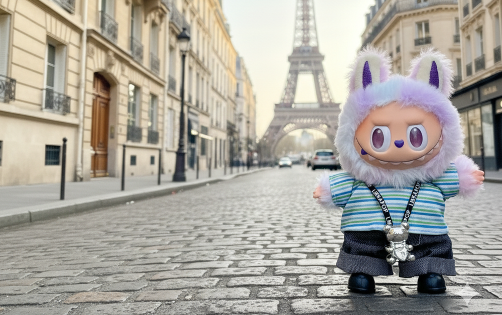 Pinkie Twinkle Labubu Outfit -Striped Shirt, Denim Pants, & Necklace