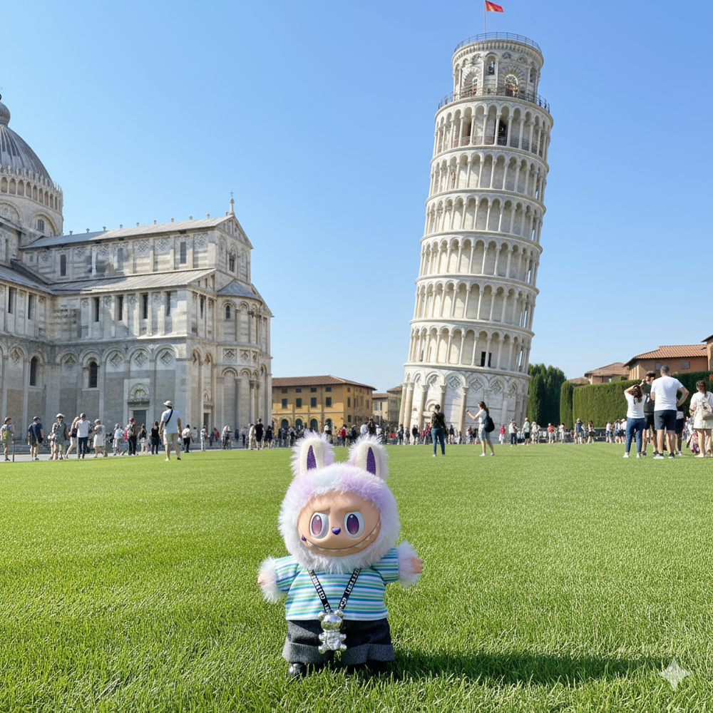 Pinkie Twinkle Labubu Outfit -Striped Shirt, Denim Pants, & Necklace