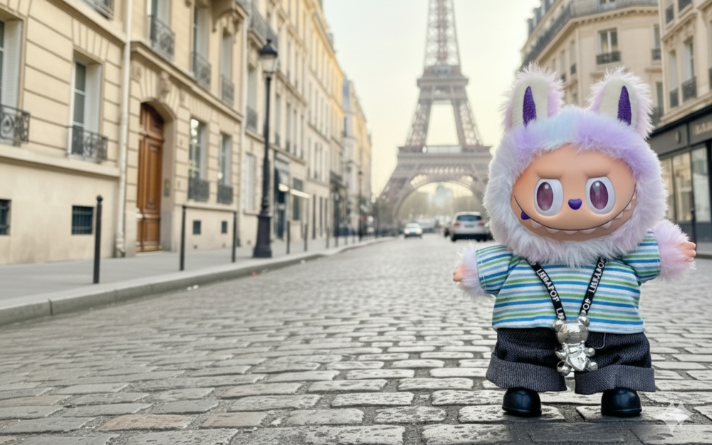 Pinkie Twinkle Labubu Outfit -Striped Shirt, Denim Pants, & Necklace