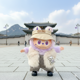 Pinkie Twinkle Labubu Winter Outfit Set – Beige Hat, Faux Fur Vest & Plaid Pants