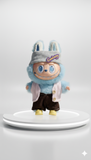 Pinkie Twinkle Galaxy Beanie & Pink Knit Vest Outfit Set for Labubu Doll – With Corduroy Pants and Yellow Shoes