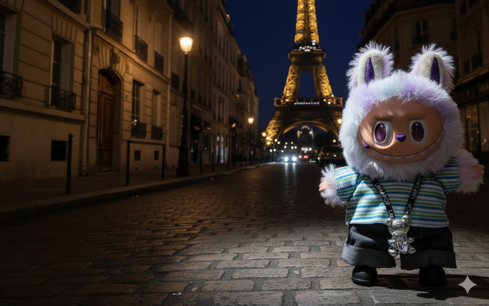 Pinkie Twinkle Labubu Outfit -Striped Shirt, Denim Pants, & Necklace