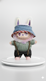 Pinkie Twinkle Green Sweater & Denim Suspender Outfit Set for Labubu Doll – With Blue Bucket Hat and Pink Shoes