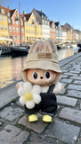 Pinkie Twinkle Beige Hat & Denim Overall Outfit Set for Labubu | Cozy Nordic Style Doll Clothes
