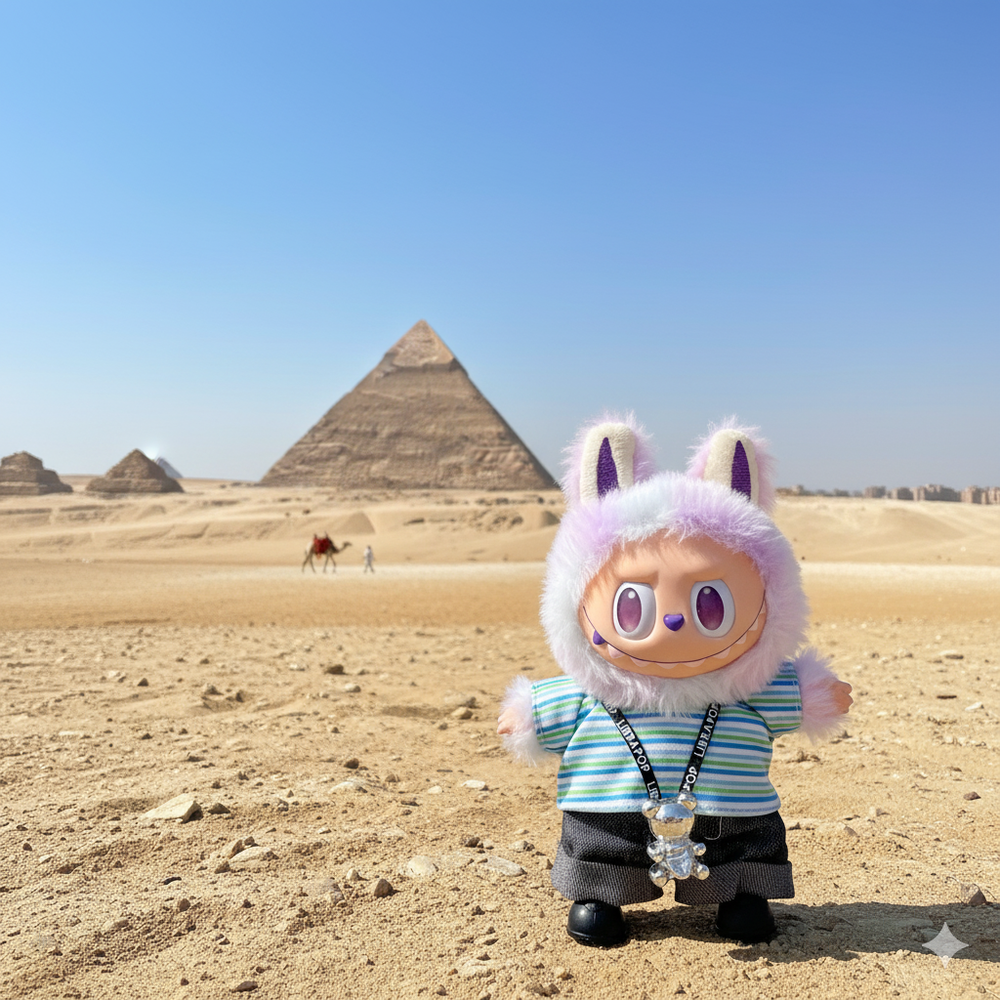 Pinkie Twinkle Labubu Outfit -Striped Shirt, Denim Pants, & Necklace